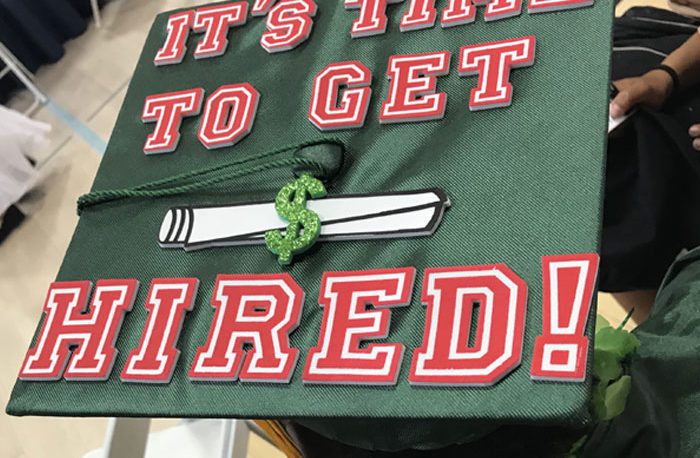 It's time to get hired! Graduation cap.